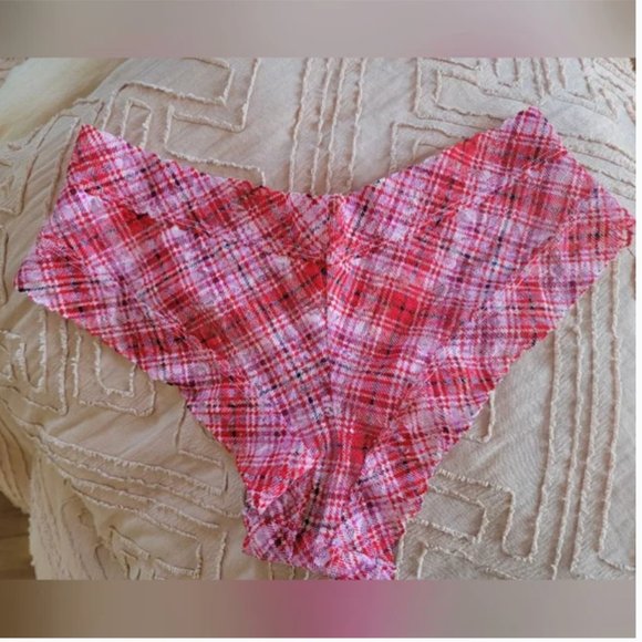 Victoria’s Secret cheeky plaid pink red panties underwear size medium nwt - Picture 2 of 5